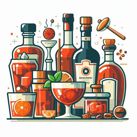 Cocktail set. Alcoholic drinks. Colorful vector illustration.のイラスト素材