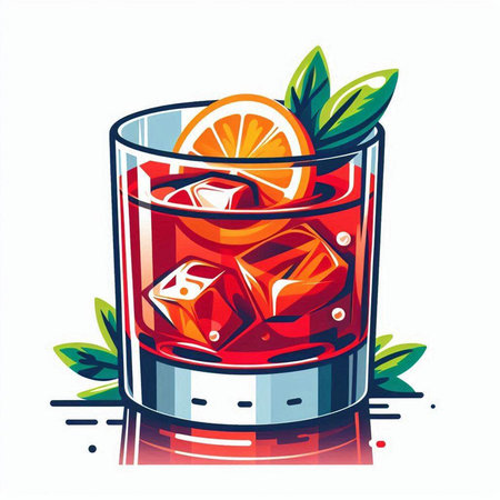 Cocktail with orange, ice and mint. Vector illustration.のイラスト素材