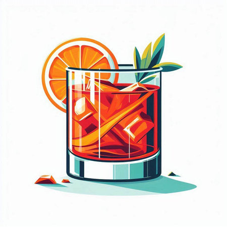 Cocktail with ice, orange and mint. Vector illustration.のイラスト素材