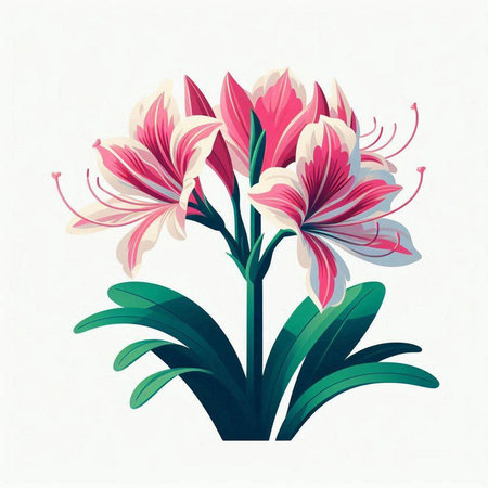 Beautiful pink lily flowers on white background. Vector illustration.のイラスト素材