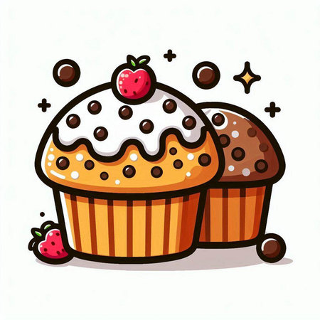 Cupcake Muffin with Strawberry and Chocolate, Vector Illustrationのイラスト素材