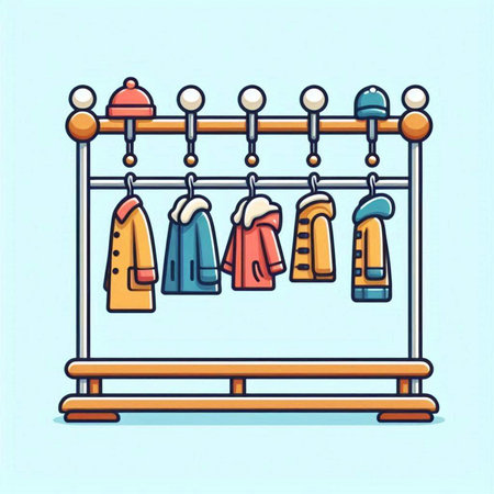 Clothes hanging on the rack. Vector illustration in cartoon style.のイラスト素材