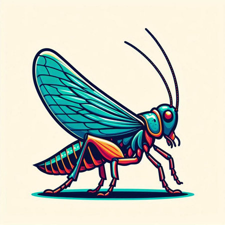 Illustration of grasshopper in cartoon style. Vector illustration.のイラスト素材