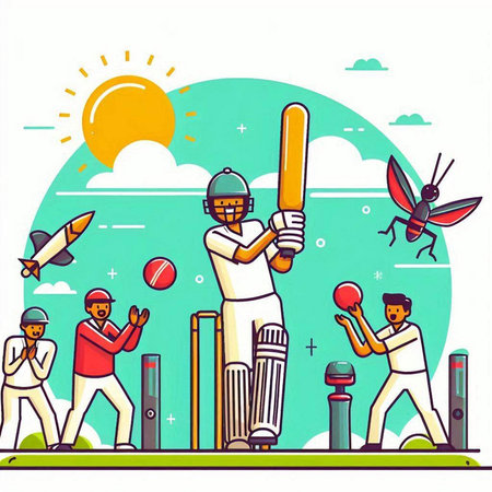 Cricket game. Cricket players playing cricket. Vector illustrationのイラスト素材