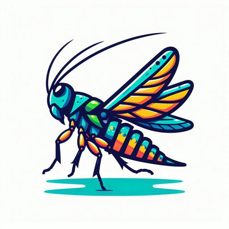 Colorful grasshopper vector illustration. Isolated on white background.のイラスト素材