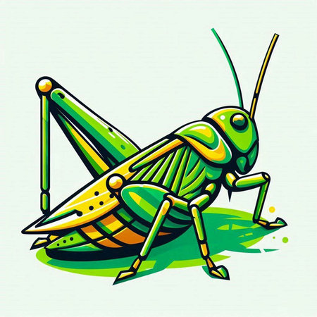 Illustration of green grasshopper on green background, vector illustrationのイラスト素材