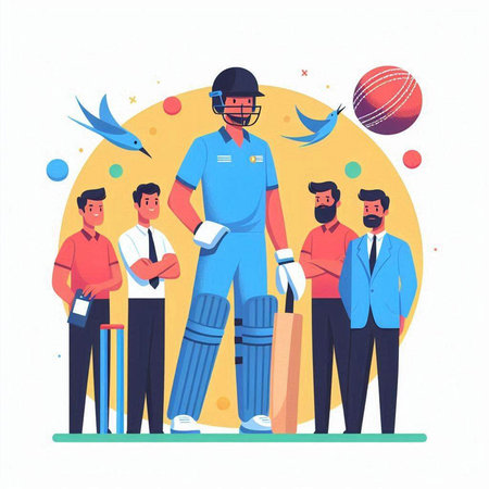 Cricket player team with batsman in uniform, vector illustration.のイラスト素材
