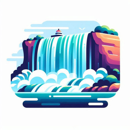 Waterfall vector illustration. Flat style design. Waterfall vector icon.のイラスト素材