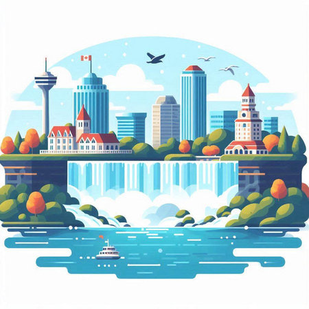 landscape of the city on the shore of the river. vector illustrationのイラスト素材