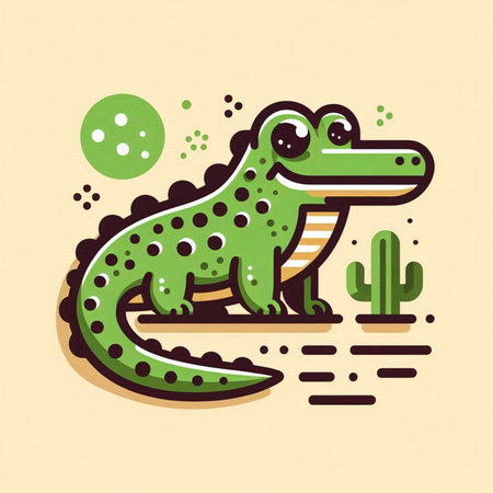 Crocodile and cactus. Vector illustration in flat styleのイラスト素材