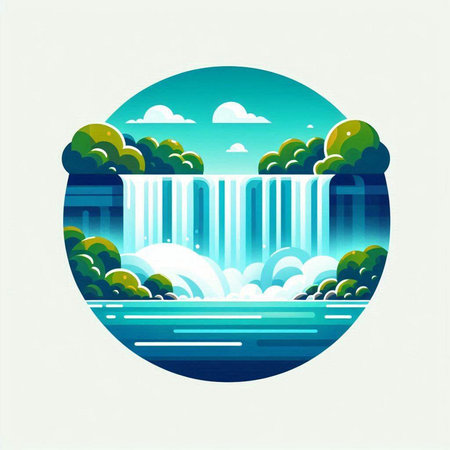 Waterfall in a flat style. Vector illustration for your design.のイラスト素材