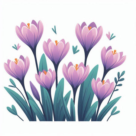 Spring crocus flowers isolated on white background. Vector illustration in flat style.のイラスト素材