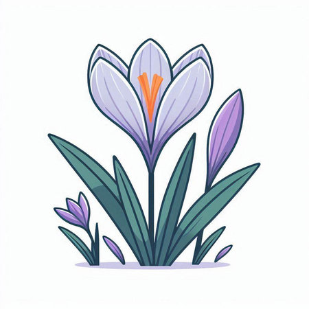 Crocuses isolated on a white background. Vector illustration in cartoon style.のイラスト素材