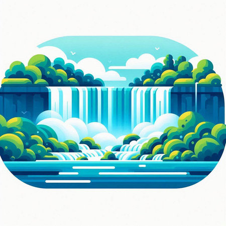 Waterfall on the river. Vector illustration in a flat style.のイラスト素材