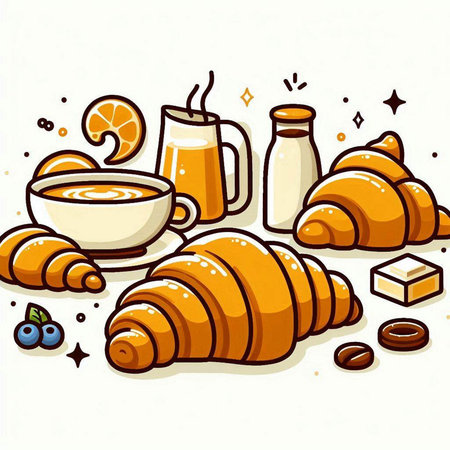 Coffee and croissants. Vector illustration of a breakfast.のイラスト素材