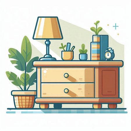 Furniture and home plants in flat style. Vector illustration.のイラスト素材