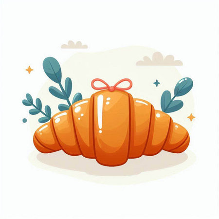 Cute cartoon croissant with a bow. Vector illustration.のイラスト素材
