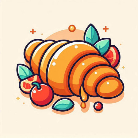 Croissant vector icon. Cute cartoon illustration of croissant.のイラスト素材