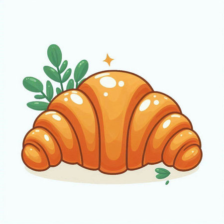 Croissant. Vector illustration of a croissant with leaves.のイラスト素材