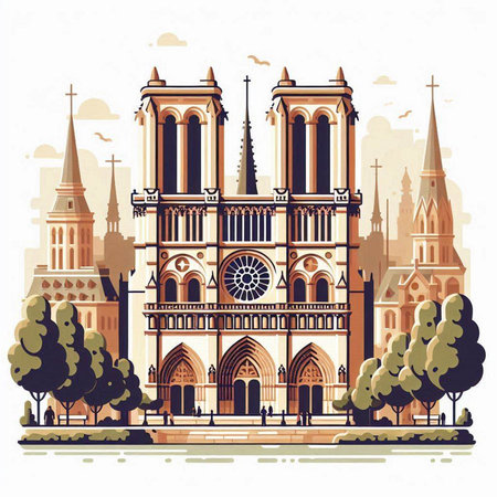 Notre Dame Cathedral in Paris, France. Vector illustration in flat styleのイラスト素材