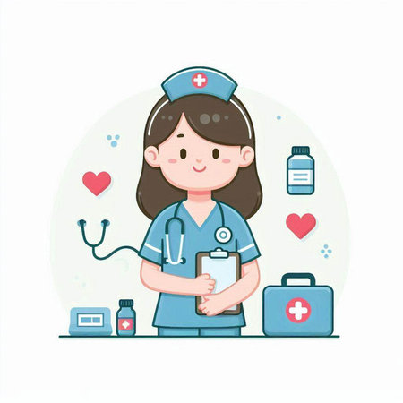 Nurse with stethoscope and medical equipment. Vector illustration.のイラスト素材