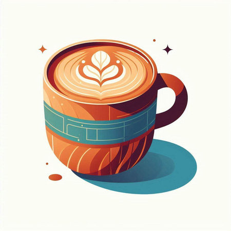 Coffee cup with latte art design. Vector illustration.のイラスト素材