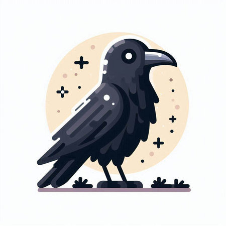 Crow on the background of the night sky. Vector illustration.のイラスト素材
