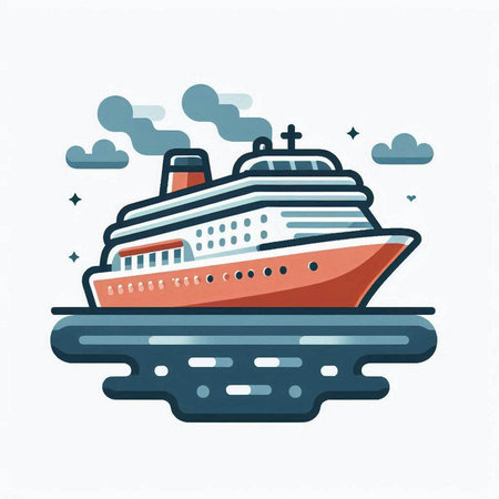 Cruise ship icon in flat line style. Vector illustration on white background.のイラスト素材