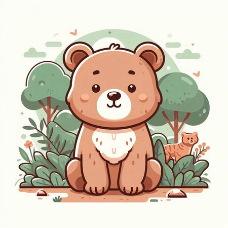 Cute cartoon bear sitting in the forest. Vector illustration for your designのイラスト素材