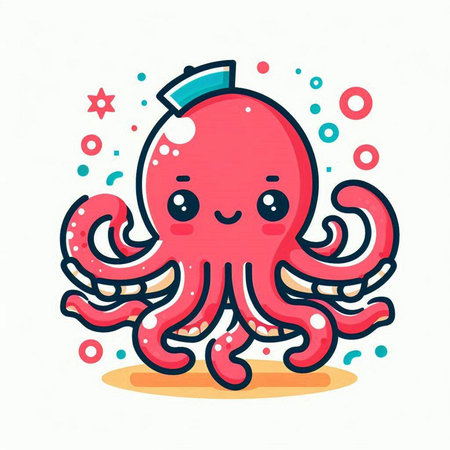 Cute smiling octopus. Vector flat cartoon character illustration icon designのイラスト素材