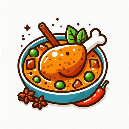 Illustration of Chicken Curry with Green Peas, Spices and Cinnamonのイラスト素材