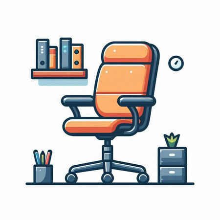 Office chair with bookshelf and bookshelf. Vector illustrationのイラスト素材