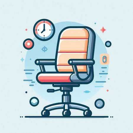 Office chair icon in line style on blue background. Vector illustration.のイラスト素材