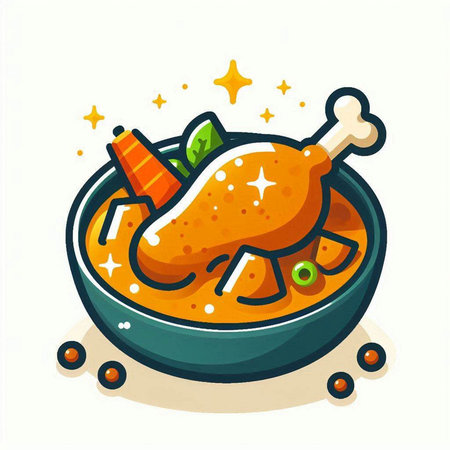 Illustration of fried chicken with carrot and parsley in bowl.のイラスト素材