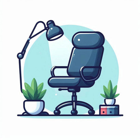 Office chair with desk lamp and plant. Vector illustration in cartoon styleのイラスト素材