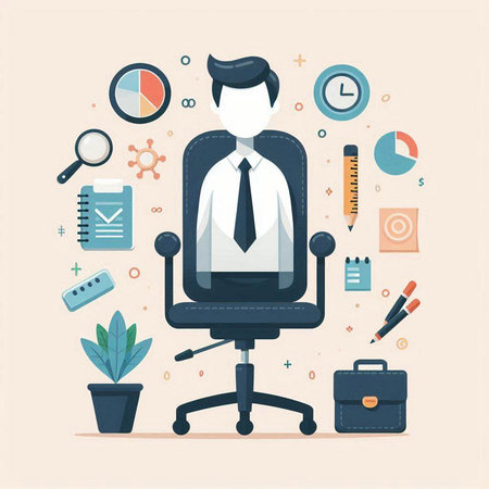 Flat design modern vector illustration concept of office chair, workplace and business icons.のイラスト素材