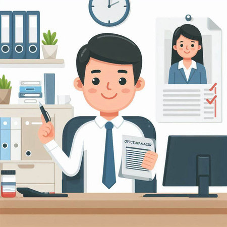 Businessman in office. Vector illustration in flat style. Cartoon character.のイラスト素材