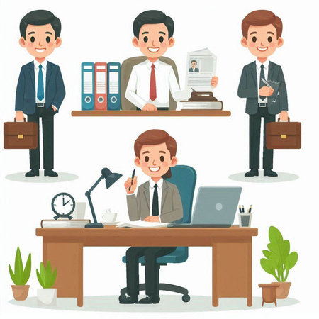 Businessman character in office. Vector illustration in flat cartoon style.のイラスト素材