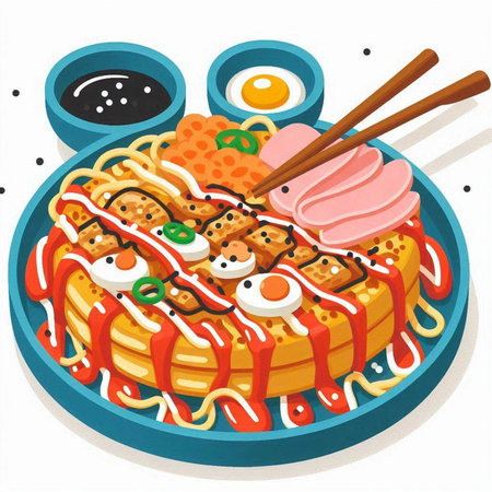 Illustration of japanese food on a plate with chopsticksのイラスト素材