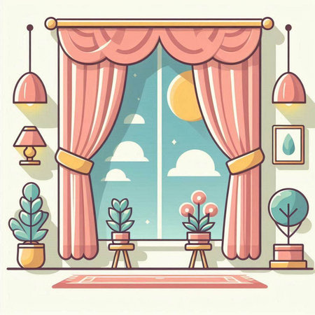 Curtains in the interior of the room. Vector illustration.のイラスト素材