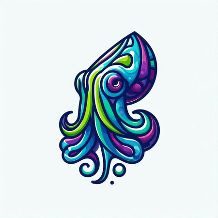 Illustration of a colorful octopus head isolated on a white backgroundのイラスト素材