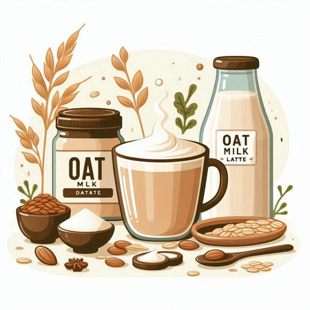 Coffee and milk products. Vector illustration in cartoon style.のイラスト素材