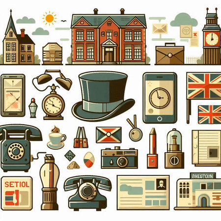 Vector illustration of icons of the famous symbols of the United Kingdom.のイラスト素材