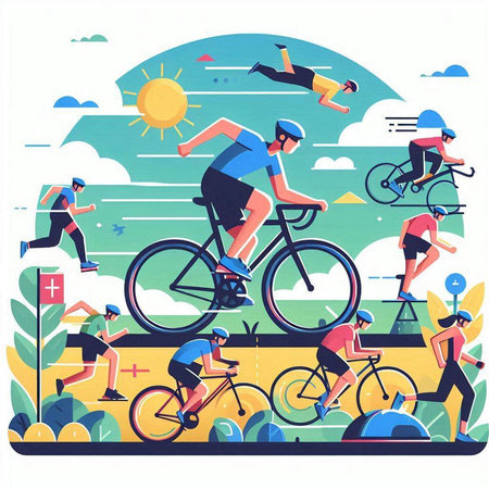 Cyclists racing on the road. Flat style vector illustration.のイラスト素材