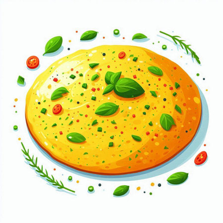 Omelette with herbs and spices on a white background. Vector illustrationのイラスト素材