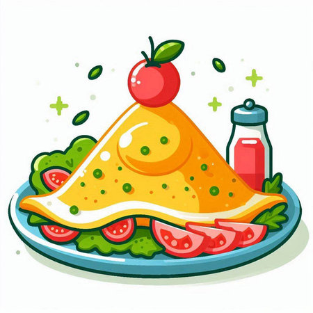 Illustration of a Quiche with Tomato, Apple and Lettuceのイラスト素材