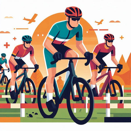 Cyclists on the race. Vector illustration in flat style.のイラスト素材