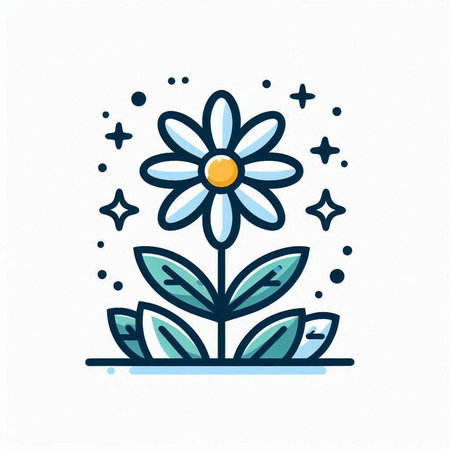 Flower and stars doodle icon, vector color illustration.のイラスト素材