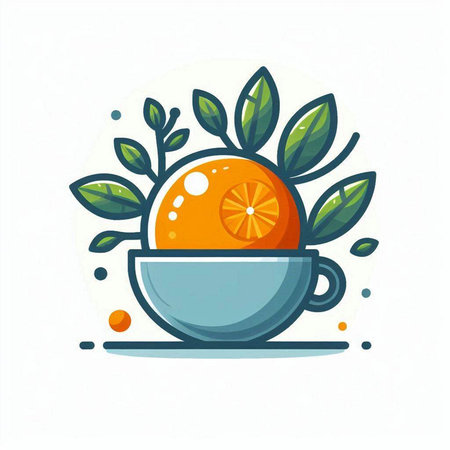 Cup of tea with orange and leaves. Vector illustration in flat style.のイラスト素材