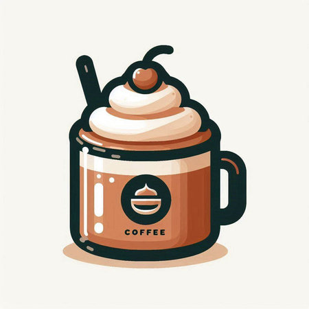 Coffee cup with whipped cream. Vector illustration in cartoon style.のイラスト素材